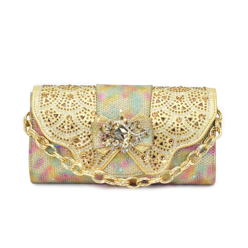 Rhinestone Shoes and Shoulder Bags Low-Heeled Shoes and The Same Style Envelope Bag Nigeria Shoes and Bag Set Italian