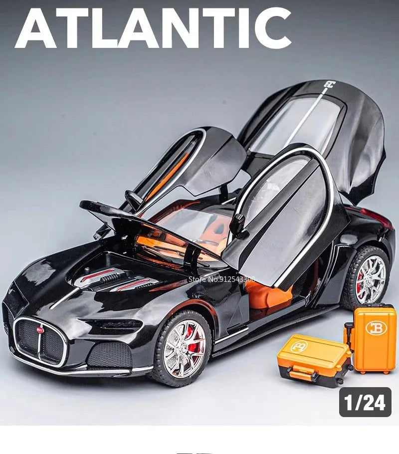 1:24 Scale Bolide Atlantic Car Model Toy Alloy Body Rubber Tire Shock Absorption Vehicle Models Sound&Light Ornaments Gifts