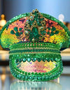 Green Rhinestone Wedding Festival Captain Hat Masquerade Military Cap Handmade Luxury Mucis Festiva lHen Do Hat Sergeant Hat