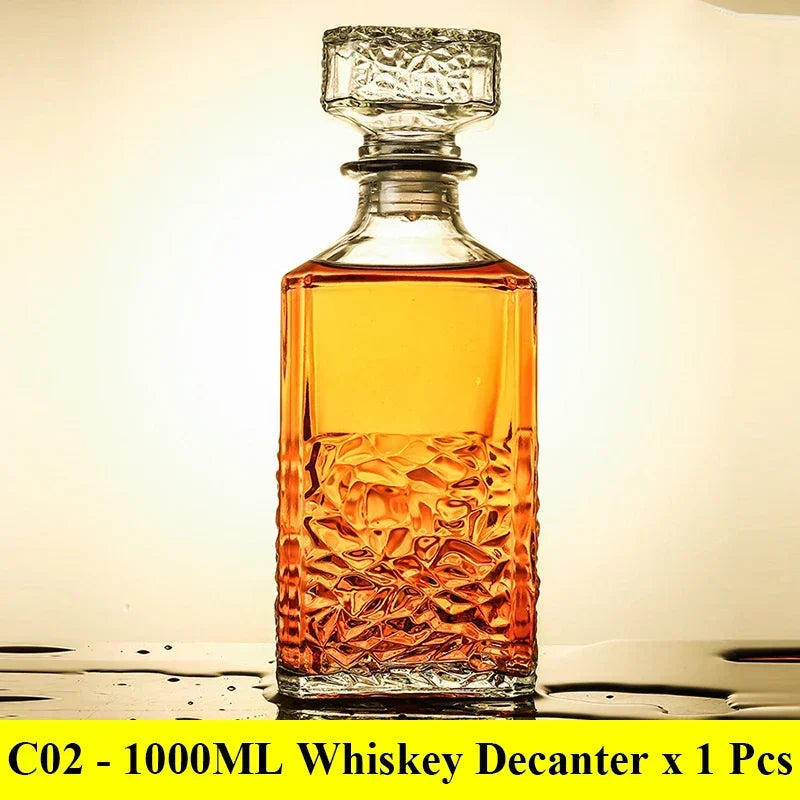 3 styles barware wine glass bottle 1000ml lead-free glass whiskey decanters for Liquor Scotch Bourbon