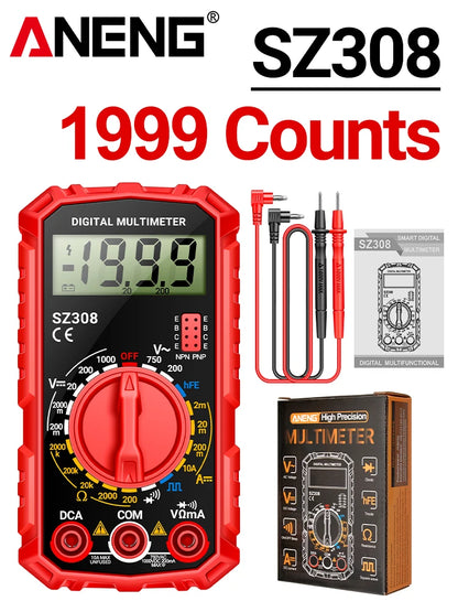 Square Wave Digital Tester 1999 Counts HFE Triode Buzzer Multimeter AC/DC Voltage 10A Current Multimeters Meter Tool