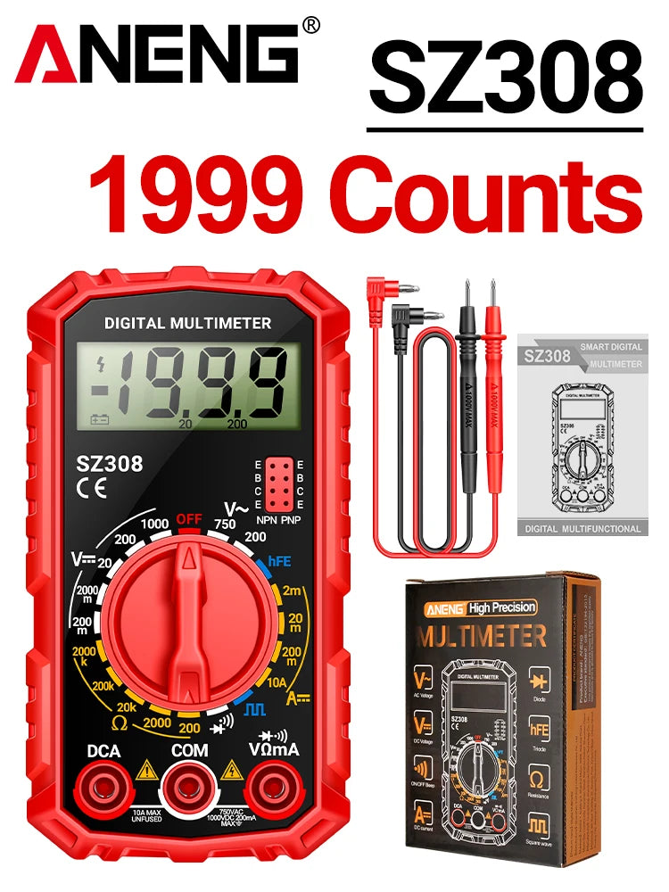 Square Wave Digital Multimeter 1999 Counts HFE Triode Buzzer Tester AC/DC Voltage 10A Current Multimeters Meter Tool