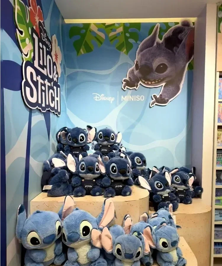 Disney Stitch Plush Doll Cute Anime Stuffed Toy with Overalls Birthday Gift for Boys Girls Home Room Decoration Accessories