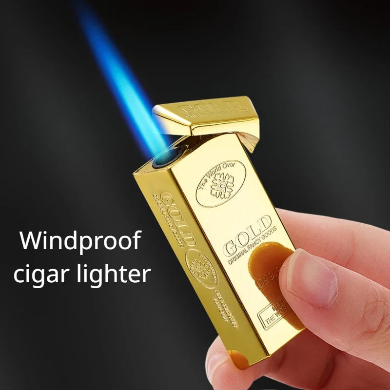 Gold Bar Gas Inflatable Lighter Cigarette Accessories Butane Lighters Metal Windproof Lighter Men's Luxury Lighter Gift Gadgets