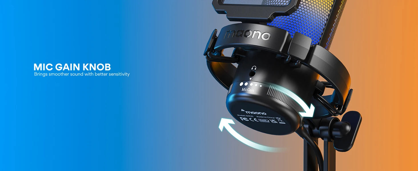 DGM20 Gaming Microphone,USB Microphone Condenser Mic RGB Gaming Mic with Noise reduction software,Mic Gain,One Key Mute