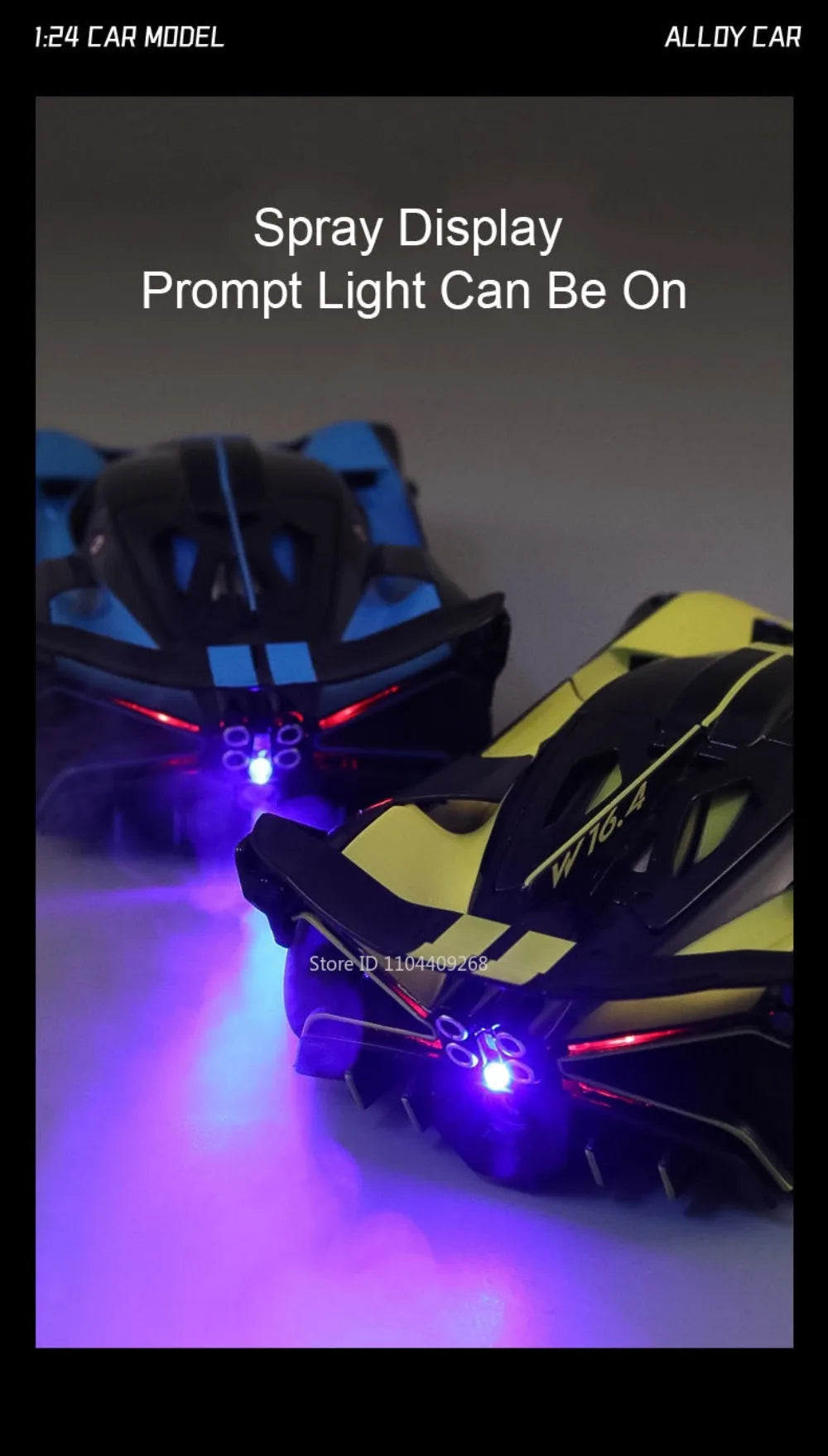 1:24 Scale Bolide Atlantic Car Model Toy Alloy Body Rubber Tire Shock Absorption Vehicle Models Sound&Light Ornaments Gifts