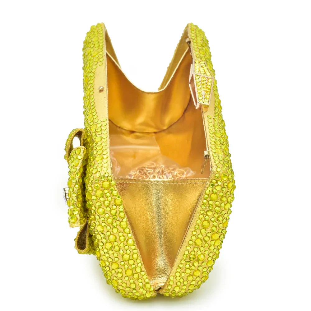 Nigerian Italian Shoes and Bags Set Decorated with Rhinestone Luxury Shoe and Bag Set for Party in Women