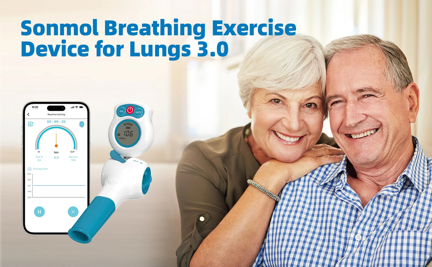 Breathing Exercise Device with Digital Manometer Lung Exerciser Device Respiratory Muscle Trainer Improve Lung Capacity with App