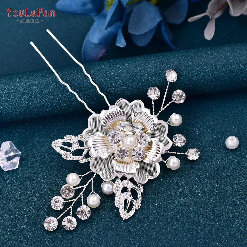 Hair Accessories U Shape Hair Pin Wedding Tiara Brides Hairpins Alloy Flower Headwear for Girls Hair Clips