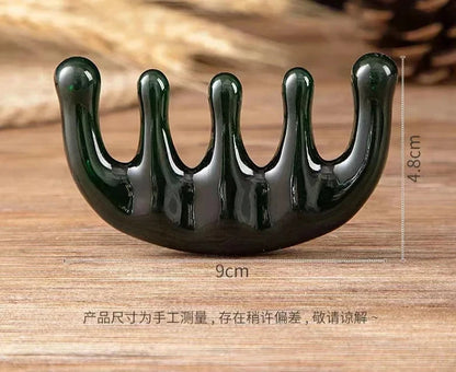 Natural Buffalo Horn Comb Fine Teeth Anti Static Massage Hair Comb with Thickening Round Handle for Head Health Barber Comb