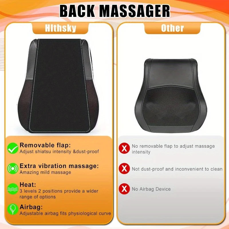 Electric Shiatsu Massage Pillow Neck Airbag Traction Body Massager Car with Heating and Vibration Function