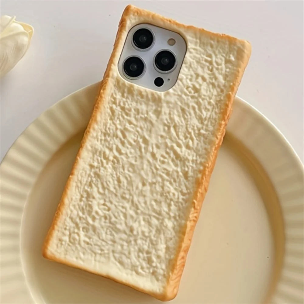 INS Funny Cute Fun Toast Bread Phone Case For iPhone 16 15 14 13 Pro Max Plus Creative Cartoon Soft Silicone Back Cover