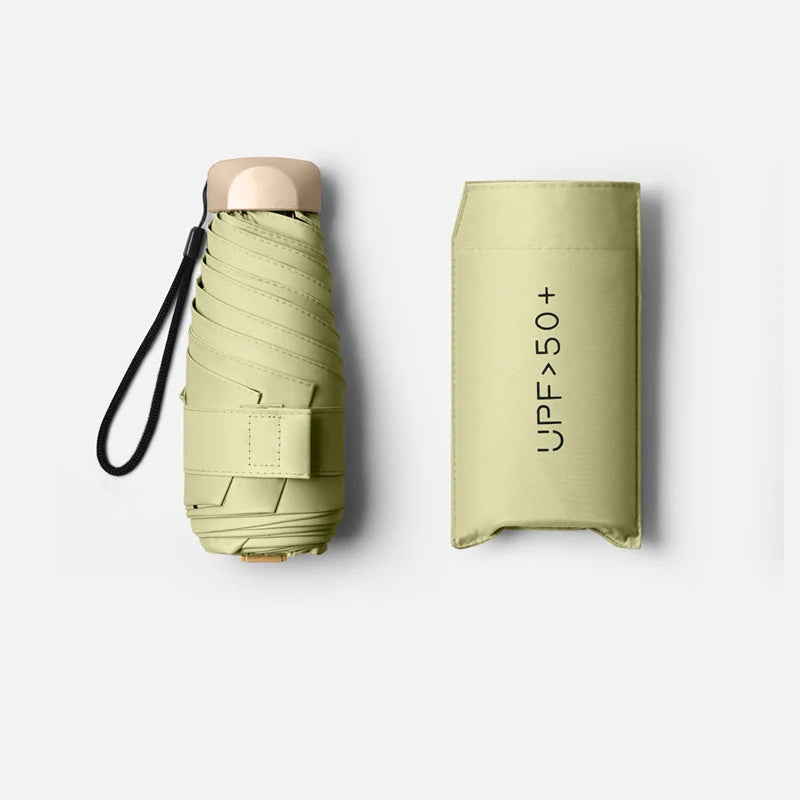 Mini Pocket Folding Umbrella Aluminum Alloy Frame Five Fold UV Protection Ultra Light Compact Travel Umbrella Sun Rain Use