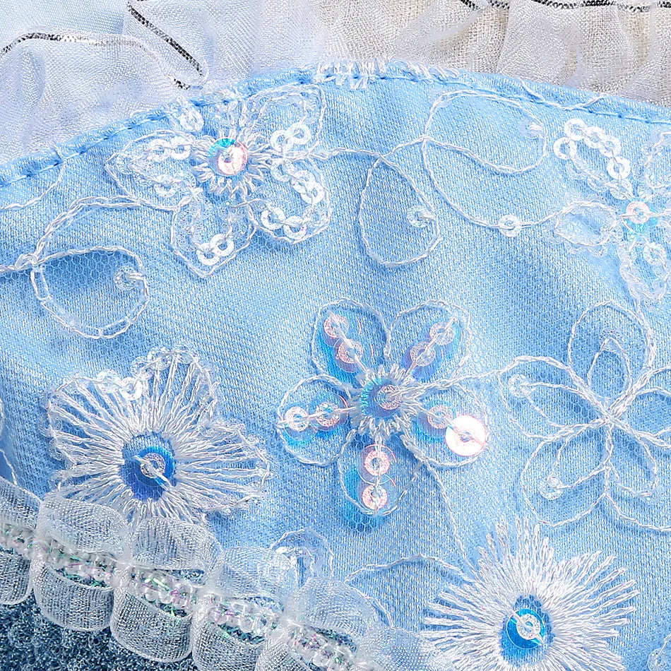 Halloween Children Bubble Sleeve Dress Blue Girls Tutu Costume Birthday Party Gown for Purim Gift