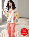 Women’s Cute Lazy Style Cotton Pajama Set – Soft, Loose Long Sleeves & Pants