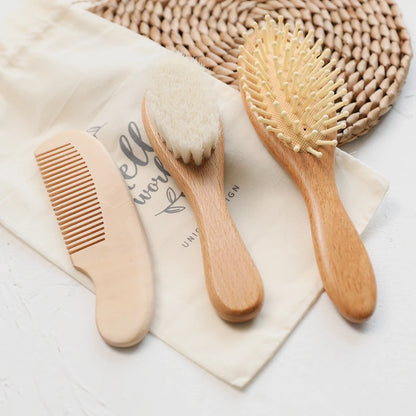 Let's Make Baby Care Hair Brush For Kids Girl Bath Showerb Pure Natural Wool Wooden Comb Hairbrush Infant Newborn Massager