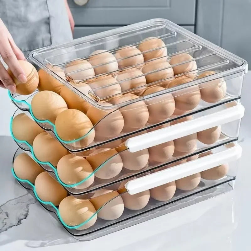 Automatic Rolling Egg Box Multi-Layer Rack Holder – Refrigerator Egg Storage Basket Kitchen Organizer