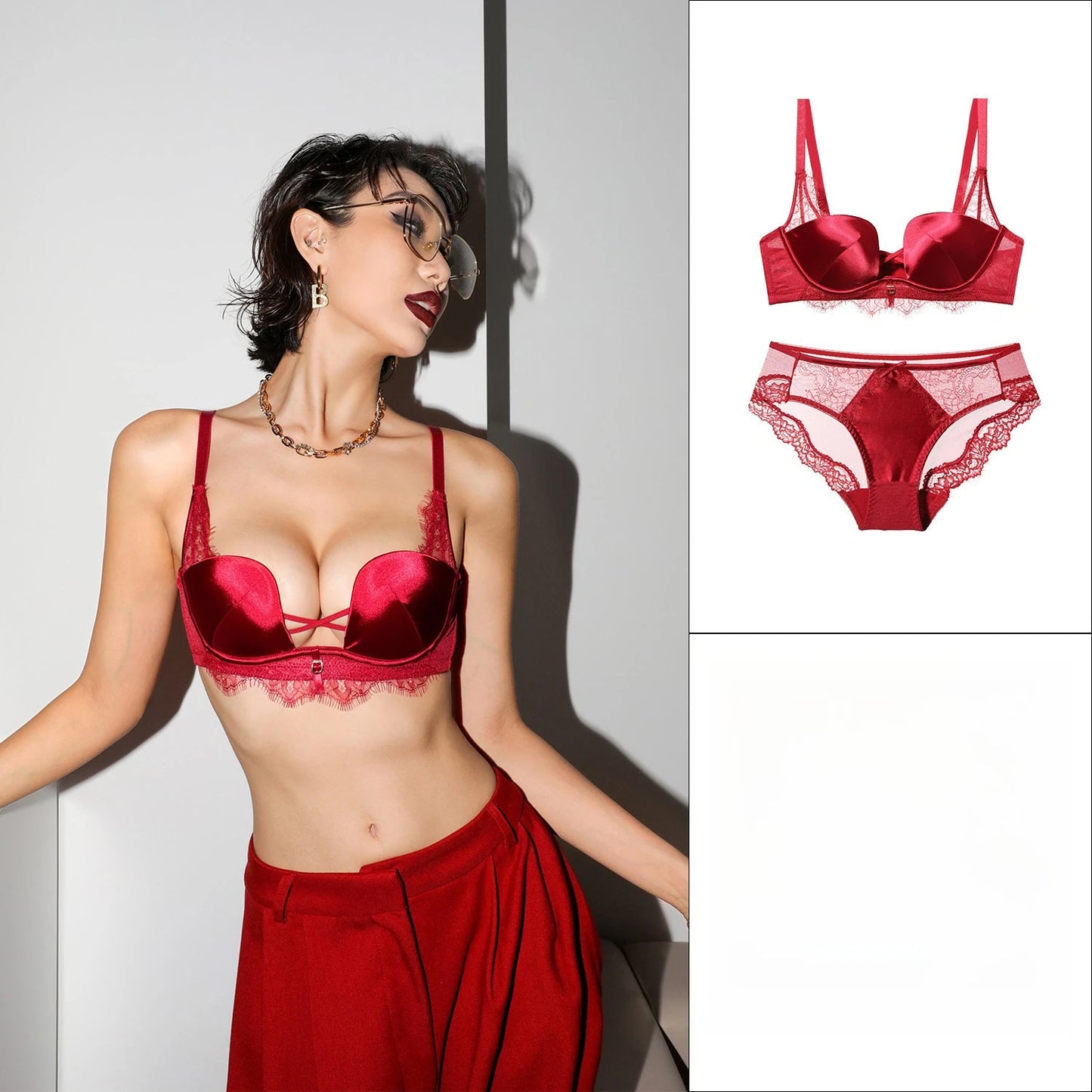 Womens Leopard Print Lace Push Up Bra and Brief Set