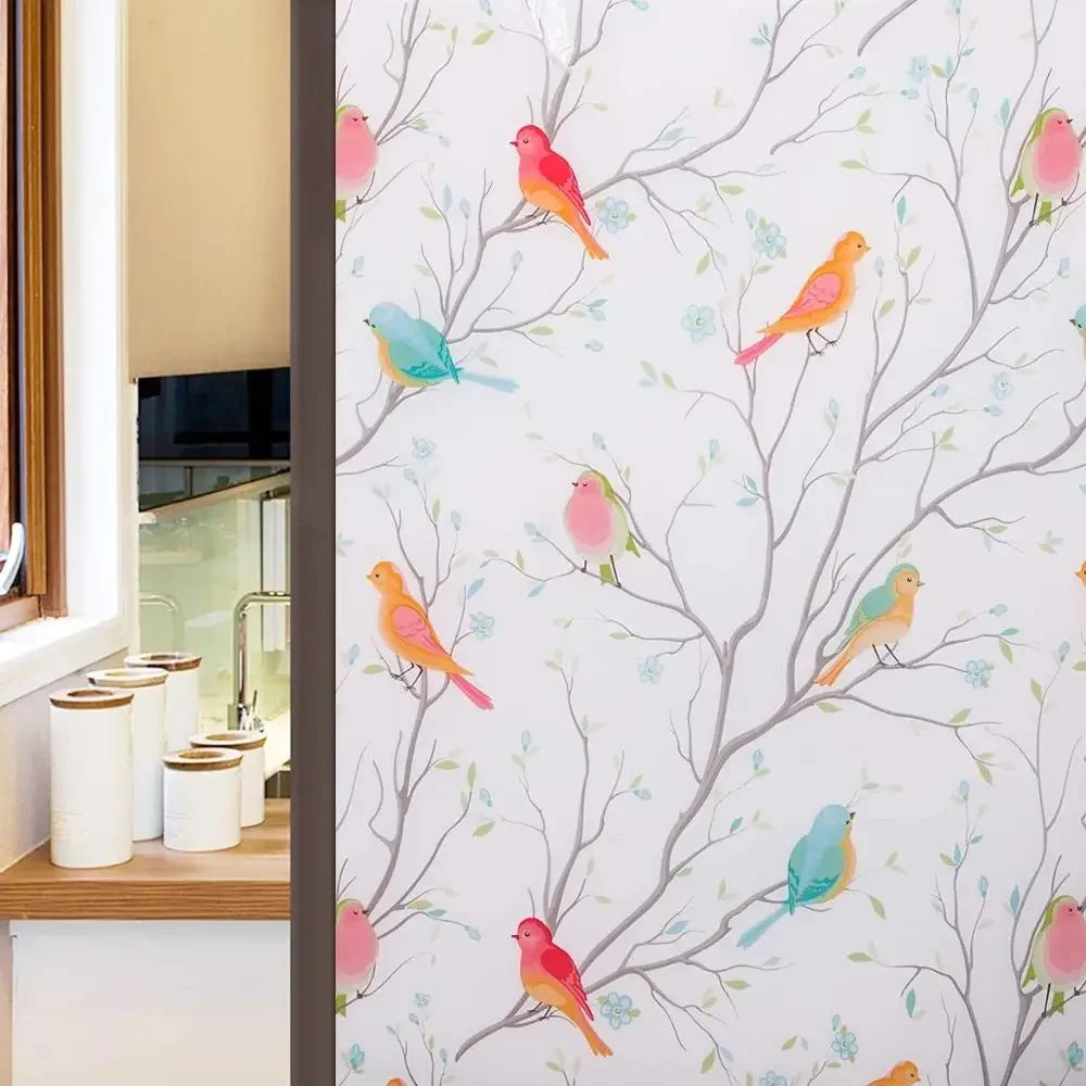 Privacy Window Film Opaque Static Cling Non Adhesive Film Bird Decals Decorative Glass Cover Tint Frosted Stickers for Home
