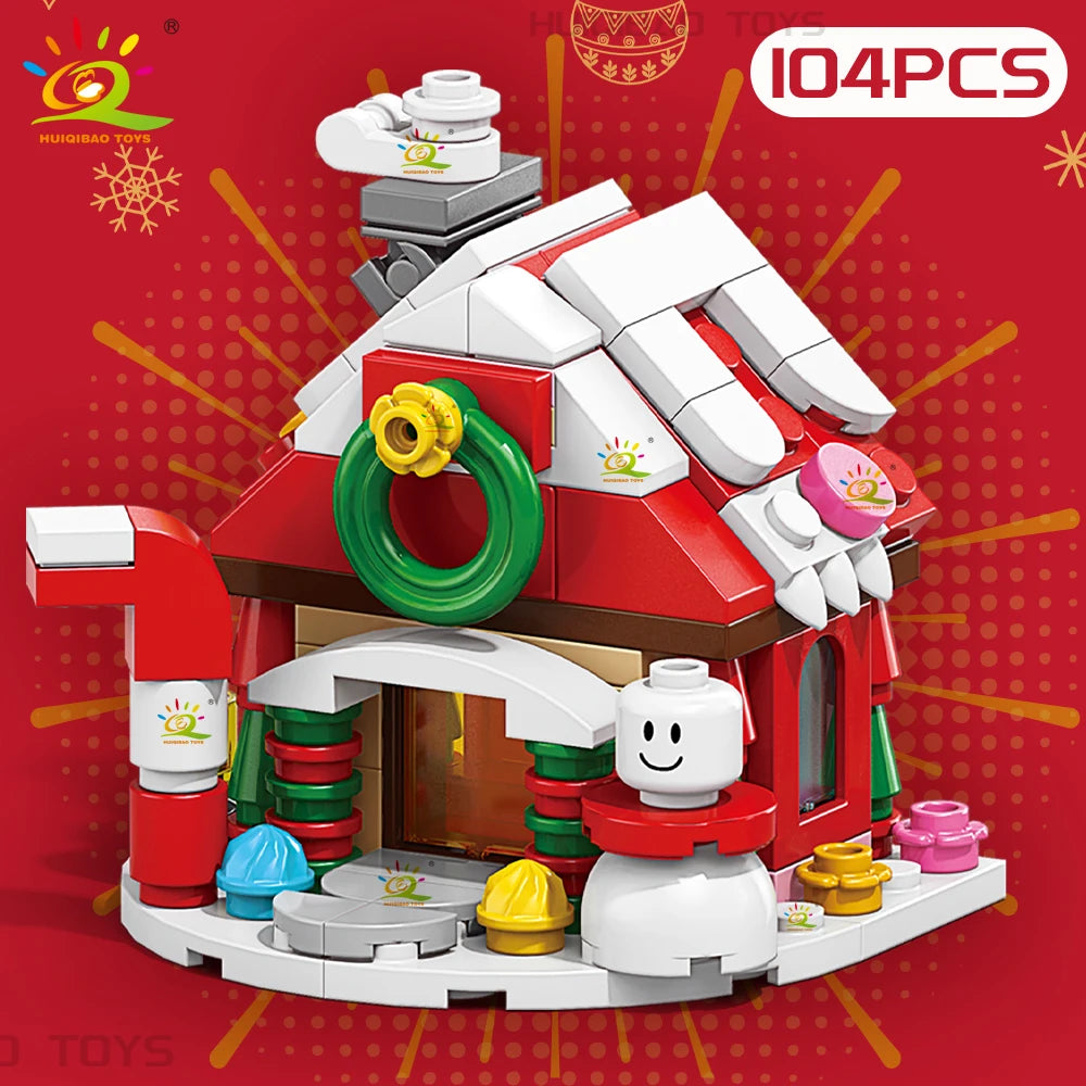 6in1 Christmas Tree Santa Claus Snowhouse Model Building Block DIY Elk Snowman Train Bricks Ornament Toys Adult Gift