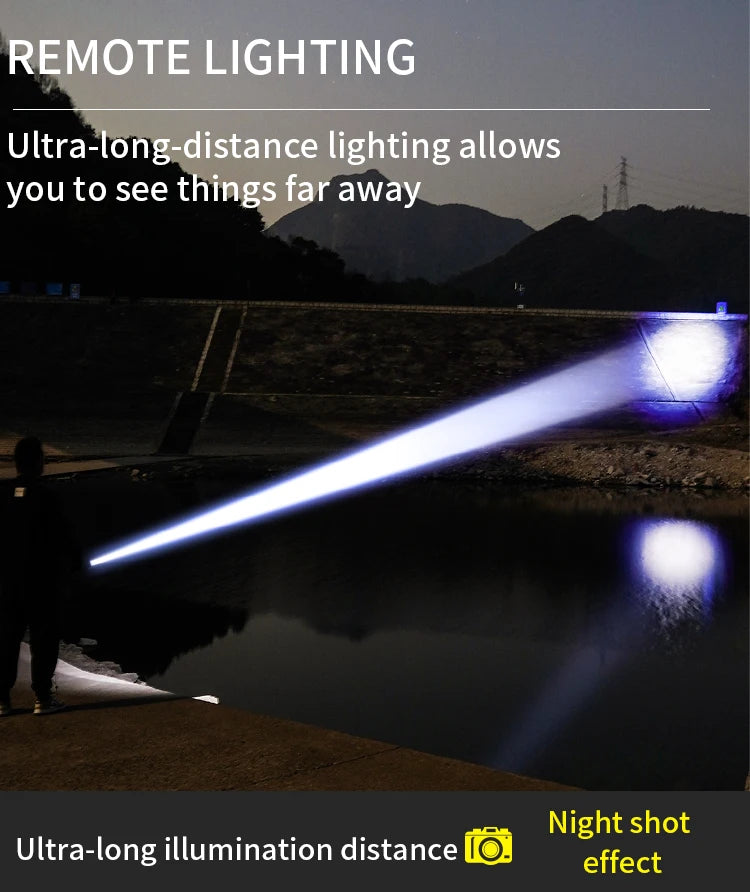 White Laser High Power Rechargeable LED Flashlight with Digital Display Magnet COB Side Light Zoom Torch