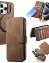 Flip Leather Wallet Case for iPhone 16 15 Pro Max 14 Plus 16E Magsafe Magnetic Detachable Card Slot Holder Cover