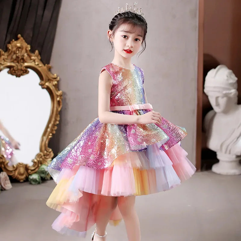 Christmas Rainbow Sequin Dresses for Girls Age 10 11 12 13 Years Children Party Pink Unicorn Tutu Dress Teen Girl Wedding Dress