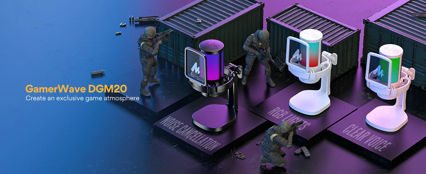 DGM20 Gaming Microphone,USB Microphone Condenser Mic RGB Gaming Mic with Noise reduction software,Mic Gain,One Key Mute