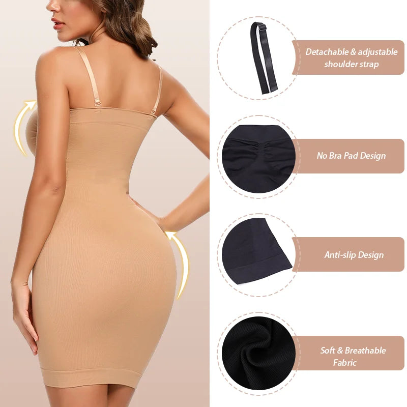 Strapless Shapewear Slip for Women Seamless Underdress Tummy Control Full Slips Corset Butt Lifter