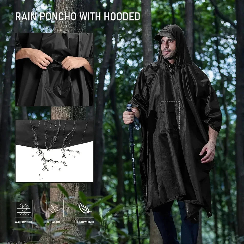 3 in 1 Military Camouflage Waterproof Rain Poncho with Hood