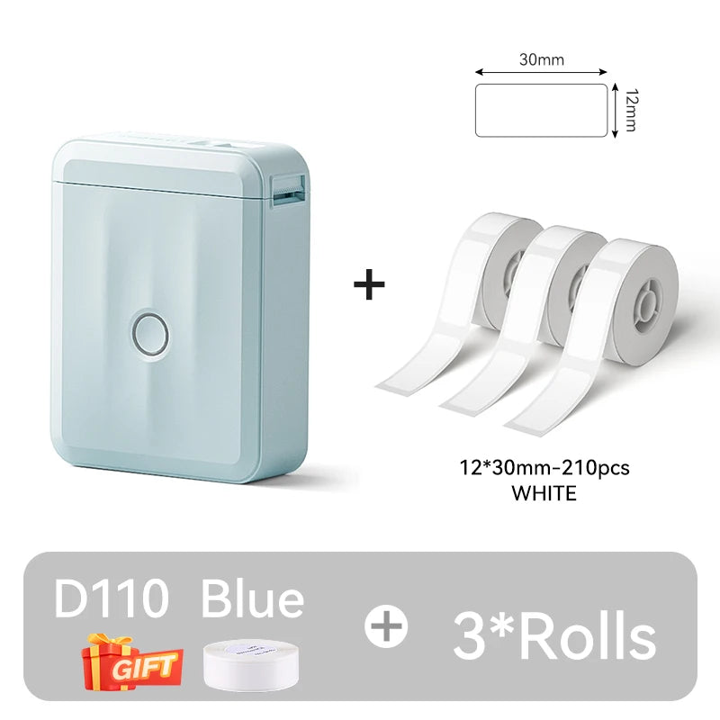 D110 Mini Portable Thermal Label Printer, Bluetooth Wireless Inkless Sticker Maker 12–15mm, Compact Label Machine for Home Organization