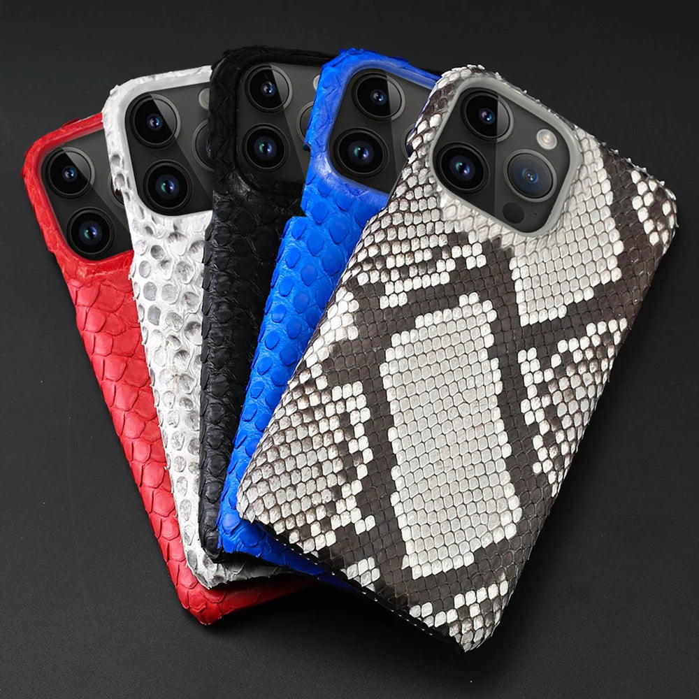 100% Genuine Python Leather Phone Case For iPhone 16 15 14 Pro Max 16Pro Plus Luxury Shockproof Protect Back Cover