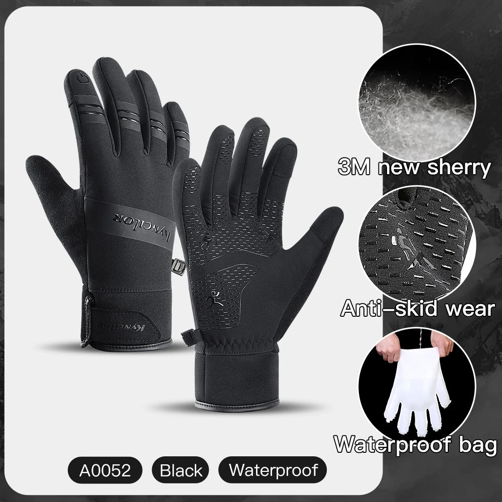 3M Winter Cycling Skiing Waterproof Gloves Black Warm Touchscreen Motorcycle Gloves Men Outdoor Scooter Riding Bike Gloves