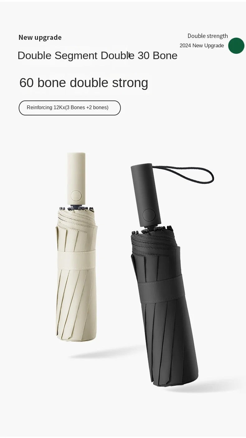 60 Rib Reinforced Large Folding Umbrella Thick Fabric Windproof Sun Rain Protection Travel Business Umbrella