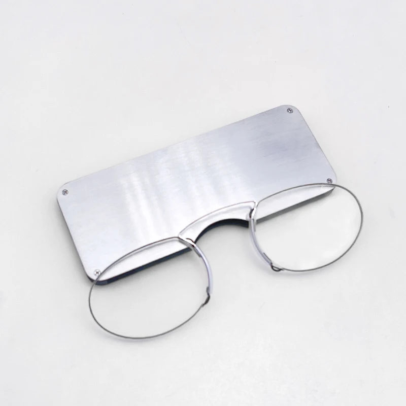 Rimless Foam Nose Clip On Reading Glasses Mini Portable Lazy Glasses With Alloy Case Men Women +1+1.5+2+2.5+3