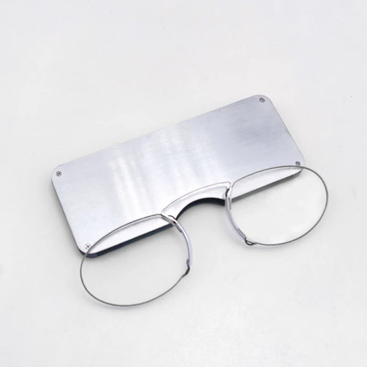 Mini Rimless Clip On Reading Glasses with Alloy Case