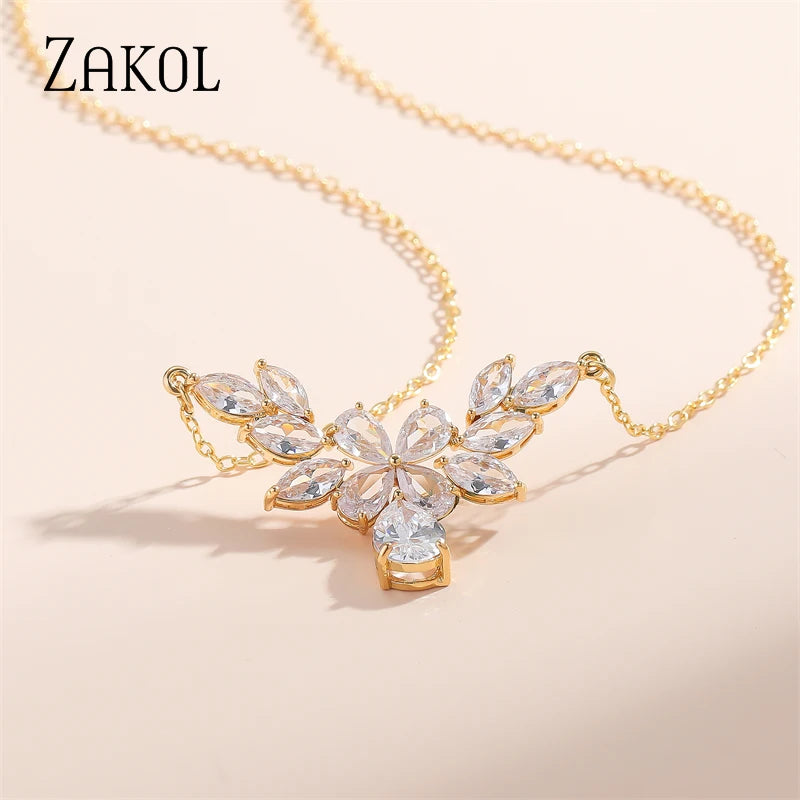 Luxury Clear AAA Cubic Zirconia Water Drop Pendant Necklaces