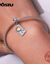 925 Sterling Silver Pink Heart Blue Tarot Cards Lovers Charm Pendants