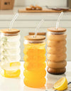 1/2pcs Beverage Glasses With Straws Glass Cups clear Ripple Drinking Glasses for Juice Beer Wine Champagne Cocktail 350/500ml