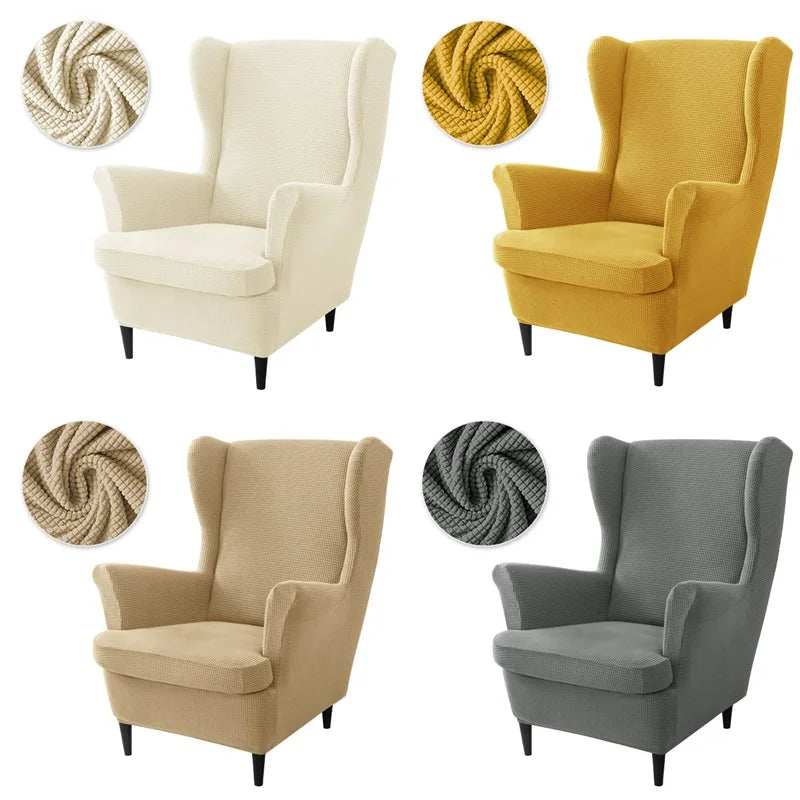 Polar Fleece Stretch Wing Chair Cover Elastic Single Wingback Chairs Covers with Seat Cushion Cover Relax Armchair Slipcovers