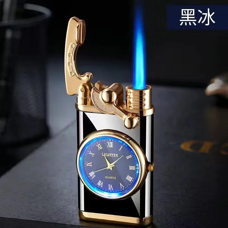 Rocker Arm Dial Metal Gas Lighters Jet, Butane Torch, Real Watch Lighter, Cigarette Cigar Lighter, Smoking Gadgets for Men