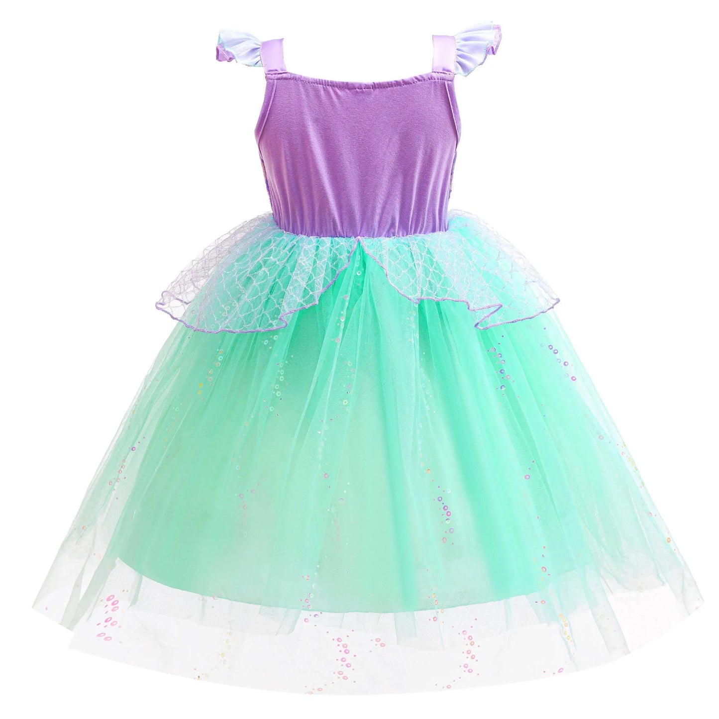 Sparkle Mermaid Princess Dress with Flutter Sleeves Sequin Tulle Party Costume