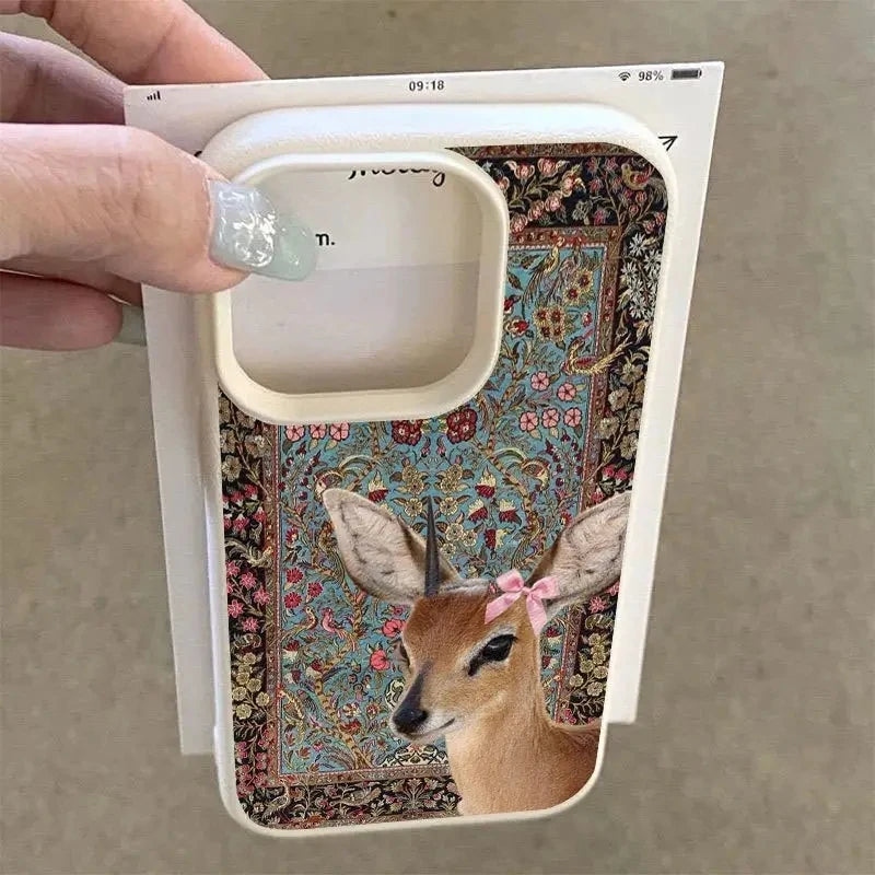 For iPhone 16 Case Vintage Deer Lichee Pattern Phone Cases for iPhone 14 15 16 17 Air Pro Max 16E XS XR Plus Soft Cover