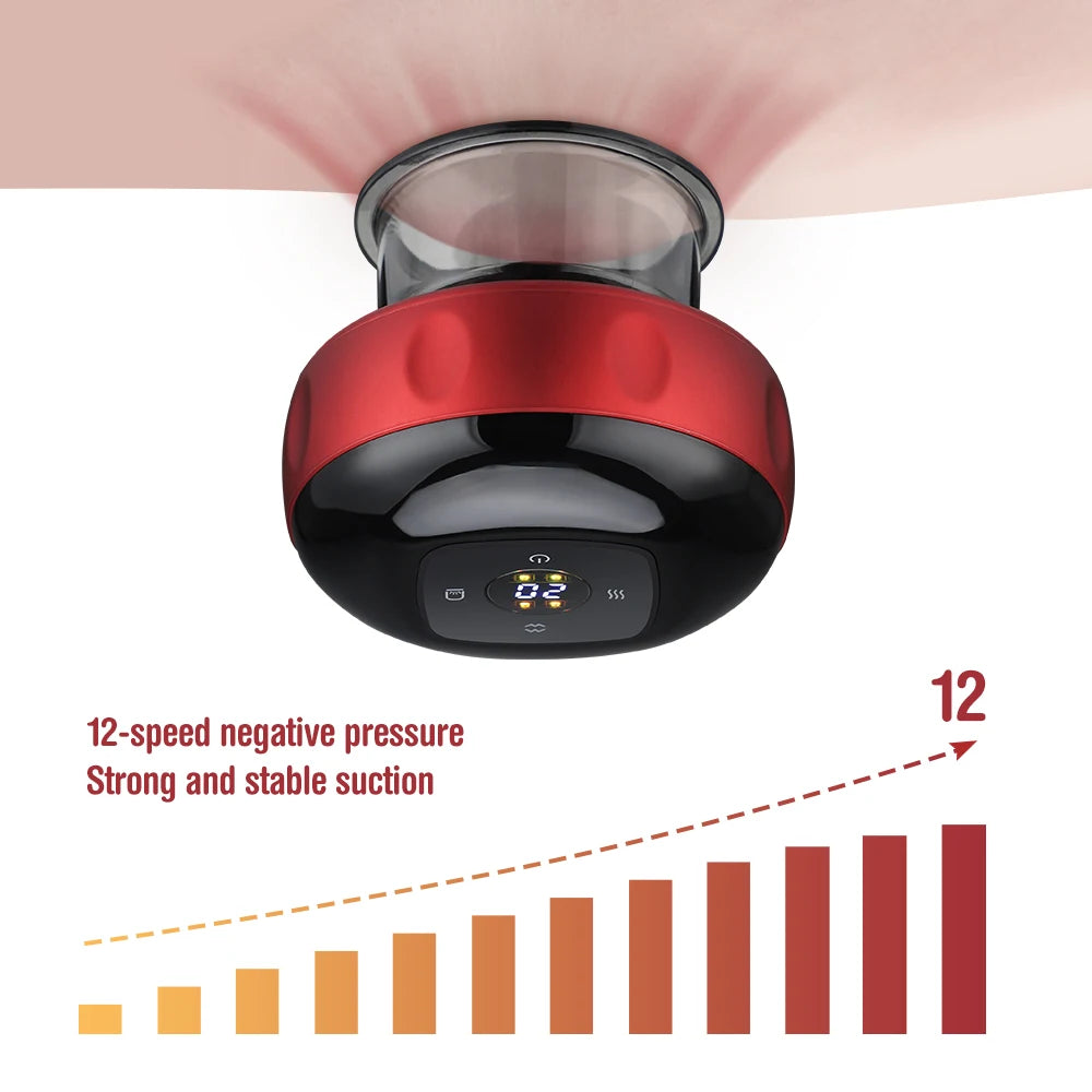 Body Cupping Scraping Massager Smart Electric Vacuum Cupping Red Light Heating Suction Cup Device for Body Back Neck Arm Massager