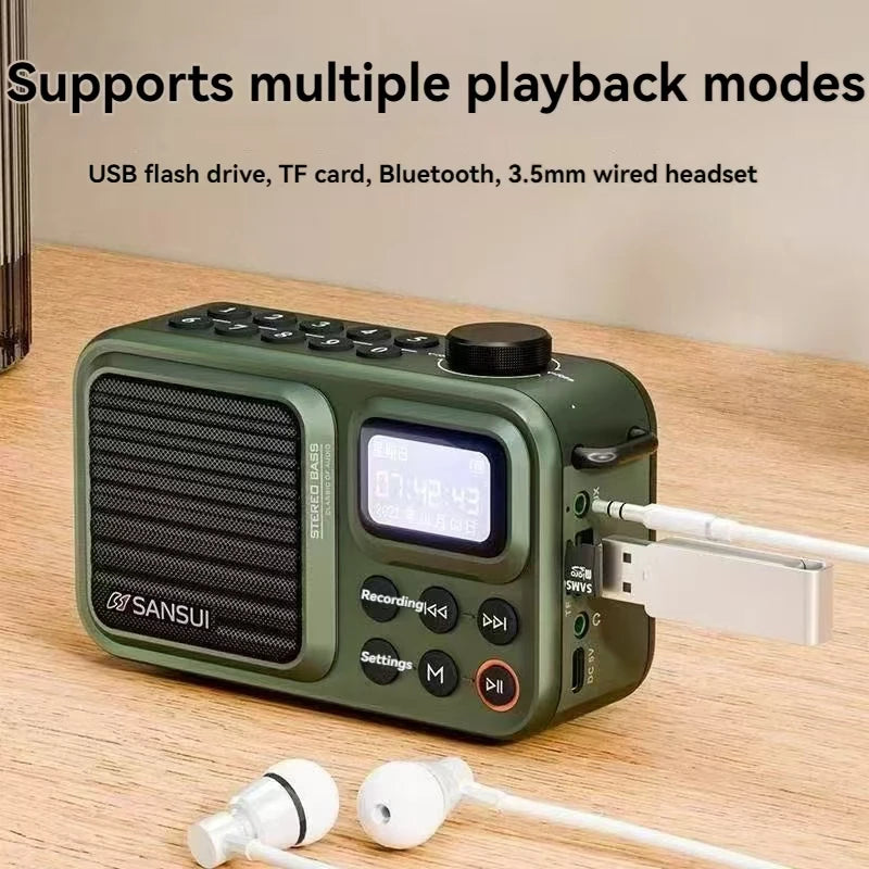 SANSUI F37 portable wireless Bluetooth speaker lyrics display subwoofer radio alarm clock timed shutdown digital song request