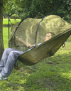 Portable Outdoor Camping Hammock with Mosquito Net and Canopy High Strength Parachute- Fabric Hanging Bed Hunting Sleeping Swing