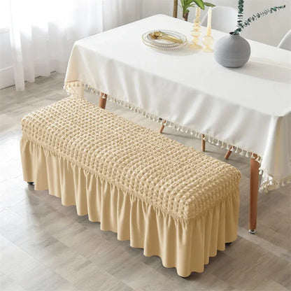 Stretch Long Bench Cover with Skirt Seersucker Ottoman Covers Elastic Piano Stool Protector Bedroom Bedside Footrest Slipcovers