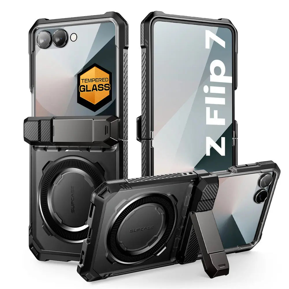 For Samsung Galaxy Z Flip 7 Case UB Grip Military-Grade Rugged Back Phone Case with Stand & Front Screen Protector