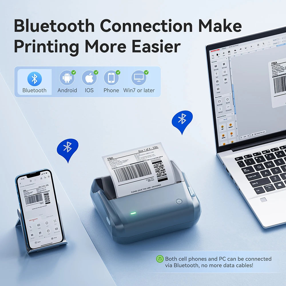 B4 Thermal Label Printer 110mm, Bluetooth Wireless Wide Label Maker, Inkless Barcode & Shipping Label Printer
