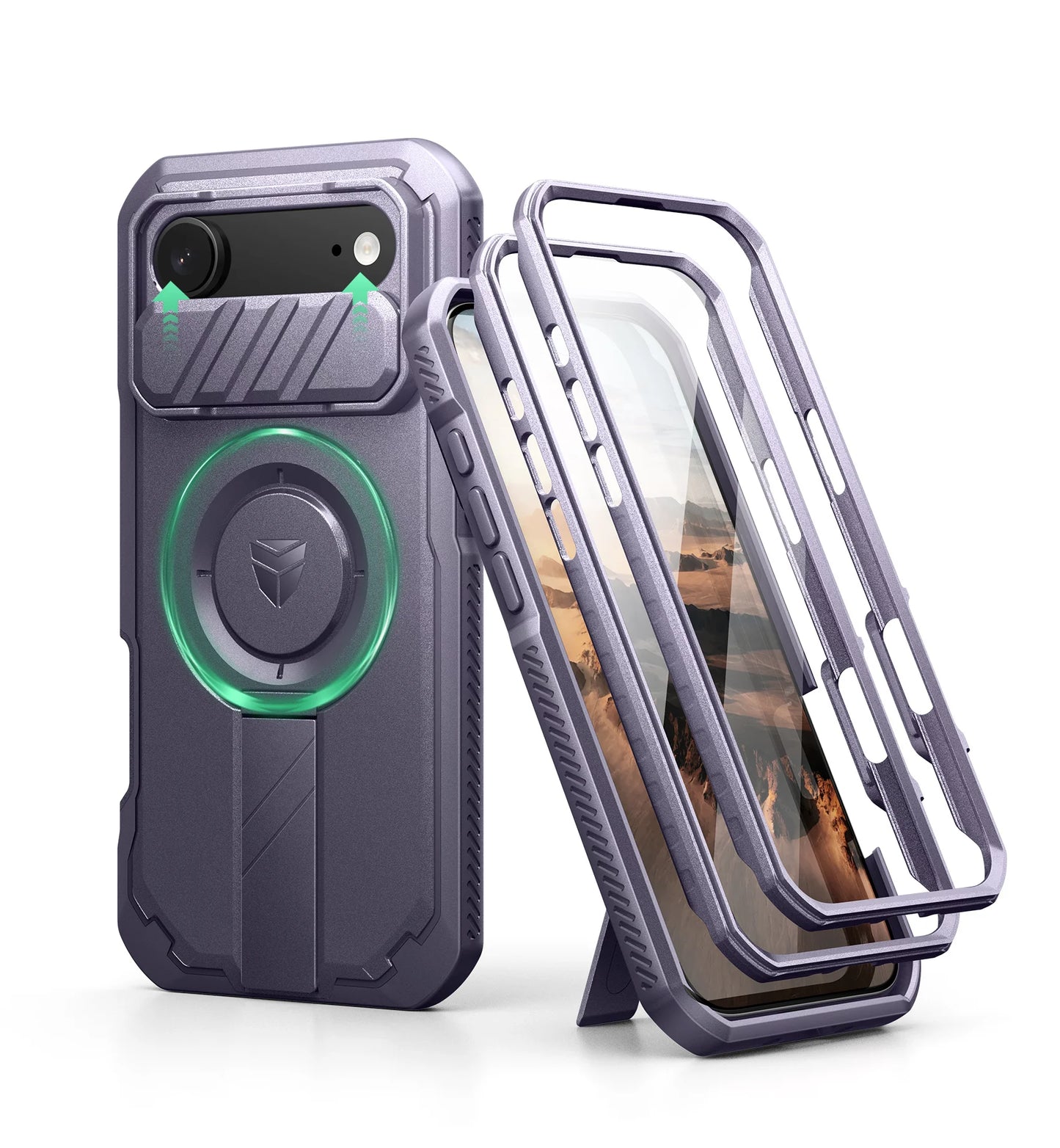 For iphone Air Case Rugged Armor Shockproof Case with Built-in Sliding Camera Cover and Built-in Screen Protector Kickstand